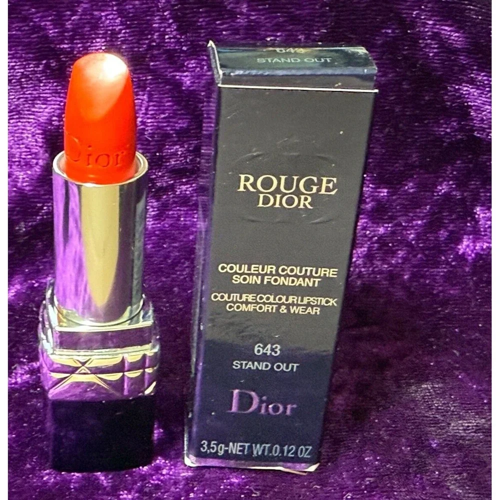 Dior Rouge Lipstick 643 STAND OUT Orange Full Size HTF‎ Cosmetic